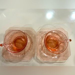 Pink Depression glass teacups -set of 2